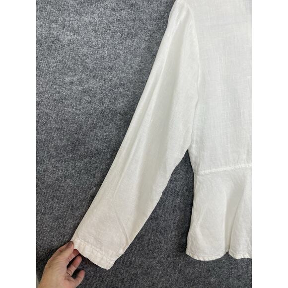 FLAX Linen Shirt Jacket Women's Sz P White Pearl Buttons Collar Pockets - Picture 5 of 11